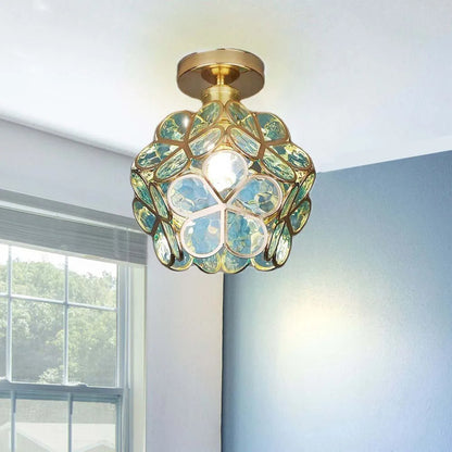 Floral Ceiling Light with Acrylic Petals and Gold Accents for Bedroom, Hallway, Living Room