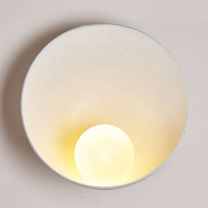 Circular Glass Shade Wall Light Fixture Hardwired Single Bulb White Wood Tone for Bedroom Living Room Hallway Staircase Entryway Ambient