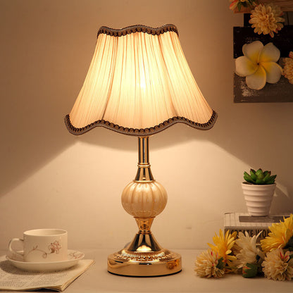 Desk Lamp with Fabric Shade & Metal Base 16.5 Inches High for Bedroom Nightstand Reading Study Room Office Workspace E26 Socket Gold White A