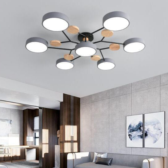 Modern Molecular LED Ceiling Light – Scandinavian Wood & Metal Flush Mount for Living Room, Bedroom & Kitchen