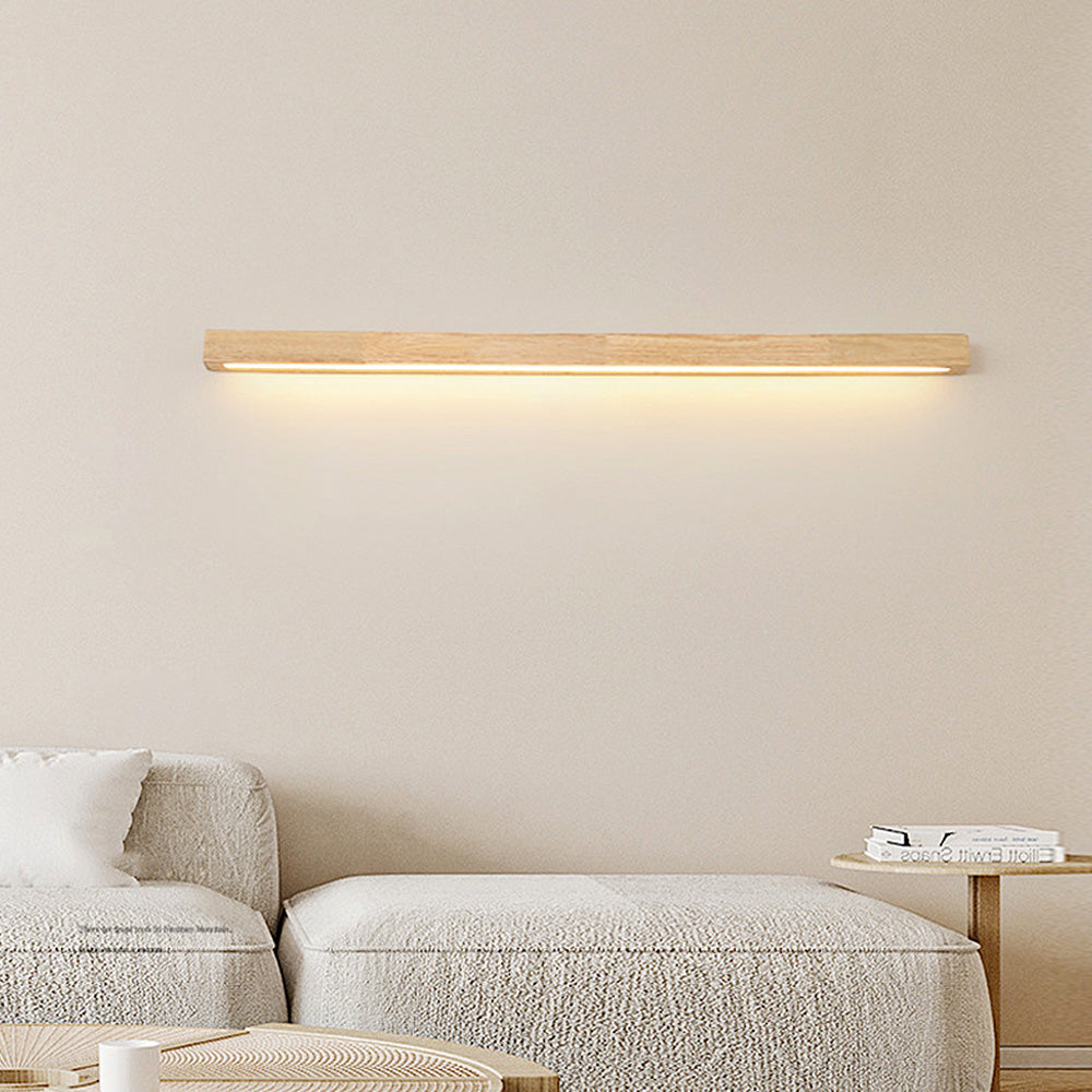 Applique murale LED linéaire en bois, lampe de miroir de courtoisie réglable à 3 températures de couleur pour salle de bain, chambre et couloir, style minimaliste nordique moderne