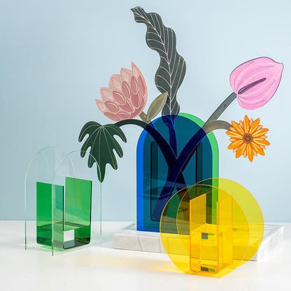 Vibrant Acrylic Geometric Floral Vase