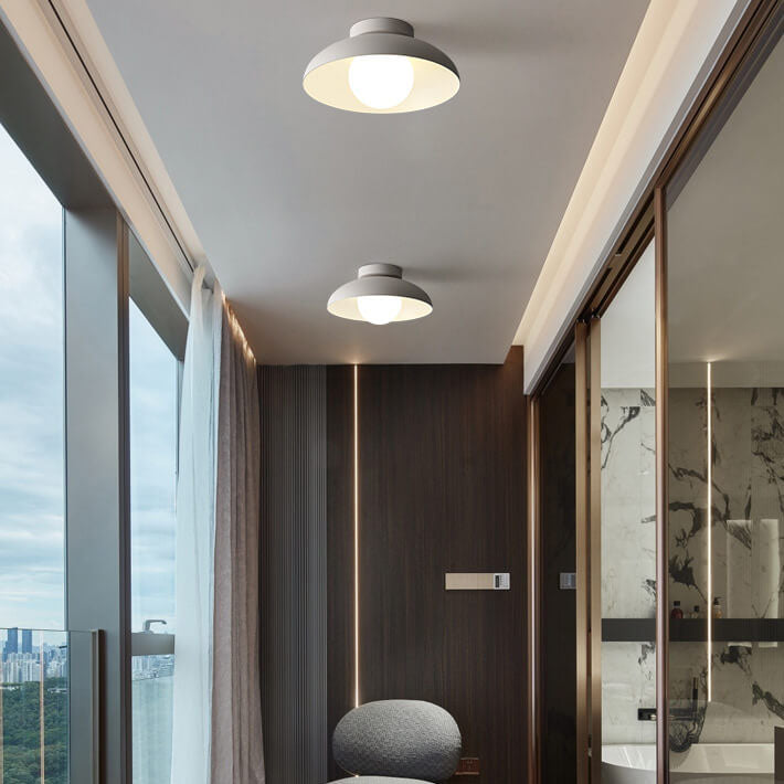 Single-Bulb Ceiling Light with Iron Frame and Glass Shade for Bedroom, Hallway, or Entryway