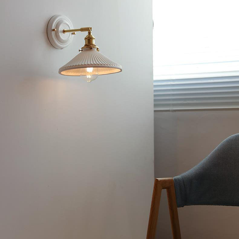 Ceramic & Brass Wall Sconce with Minimalist Contemporary Design for Bedroom, Living Room & Study | E26 Socket