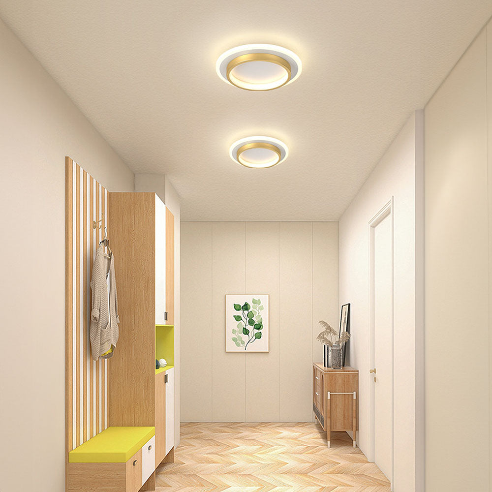 9.4 in Round LED Flush Mount Light with Ring Glow Effect for Hallways Bedrooms Entryways Modern Low-Profile Fixture Aluminum Acrylic