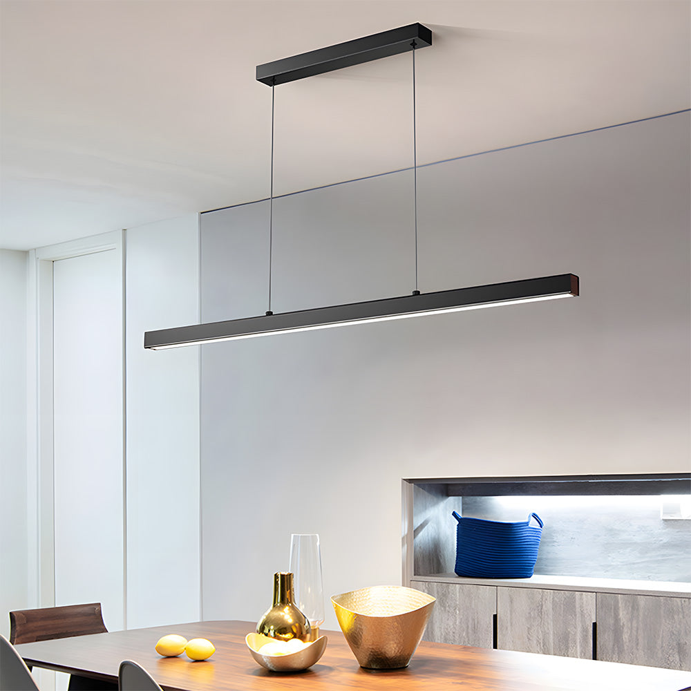 Linear Metal LED Fixture 47 in Black Kitchen Island Overhead Bar Lamp Slim Profile Adjustable Drop Modern Minimalist Style for Dining Room W
