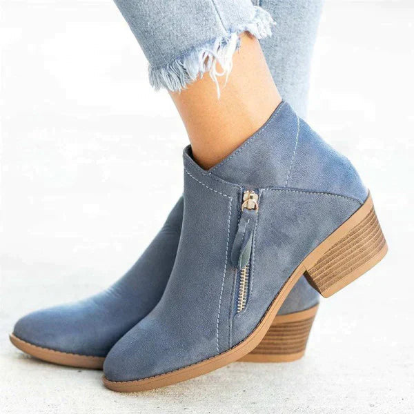 Women's Ankle Boots Suede Rubber Sole Side Zip Comfort Low Block Heel for Everyday
