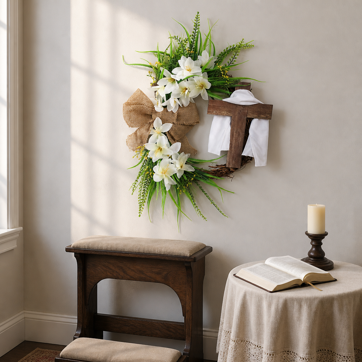 GRACEBLOOM – Decorative Wreath and Cross for Tranquil Spaces