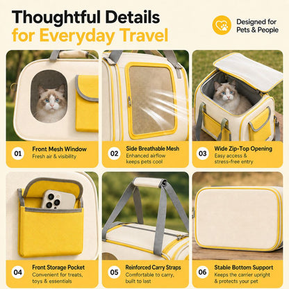 Ortekor Large Breathable Pet Carrier for Cats & Small Dogs - Roomy Travel Bag for Vet Visits, Road Trips & Daily Outings