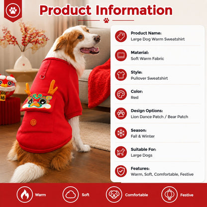 Ortekor Warm Dog Sweatshirt for Cold Weather - Cozy Red Pullover for Indoor Lounging, Winter Walks & Lunar New Year Photos, XS-5XL