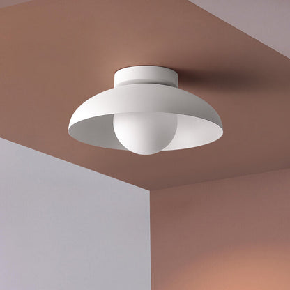 Single-Bulb Ceiling Light with Iron Frame and Glass Shade for Bedroom, Hallway, or Entryway