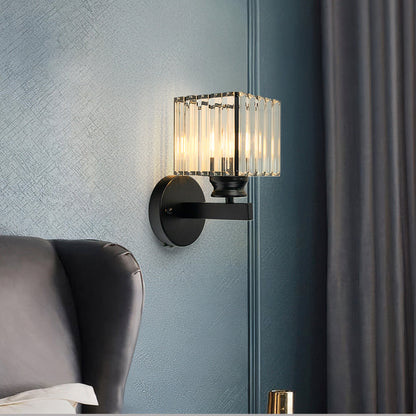 Metal & Glass Sconce Light 9.4 inches Black Textured Shade for Bedroom Hallway Living Room Ambient Lighting Fixture Modern Home Décor