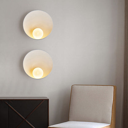 Circular Glass Shade Wall Light Fixture Hardwired Single Bulb White Wood Tone for Bedroom Living Room Hallway Staircase Entryway Ambient