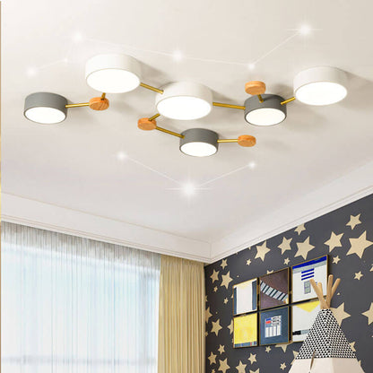 Rectangular LED Ceiling Light 36W Gray Wood and Metal Low-Profile Design for Bedrooms Entryways Modern Home