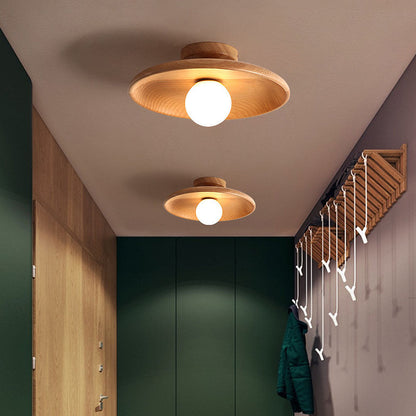 Plafonnier sphérique en bois, profil bas, 6 pouces de hauteur, lueur chaleureuse pour chambres, entrées et espaces restreints, style minimaliste moderne, Natura