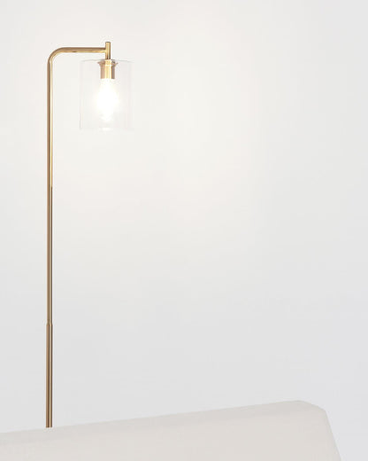 66-Inch Tall Standing Lamp with Glass Shade for Living Room Bedside Reading Warm LED Light Foot Switch Brass-Tone Metal Finish
