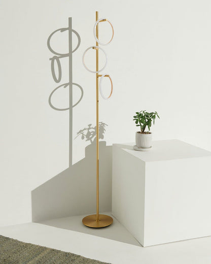 Triple-Ring LED Floor Lamp with Dimmer – 66" Tall Standing Light for Bedroom & Living Areas – Gold Metal Reading Lamp