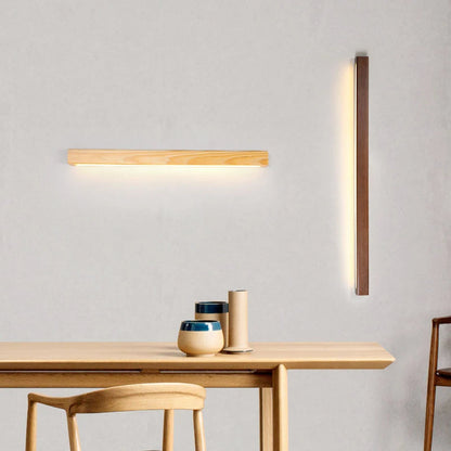 Applique murale LED linéaire en bois, lampe de miroir de courtoisie réglable à 3 températures de couleur pour salle de bain, chambre et couloir, style minimaliste nordique moderne
