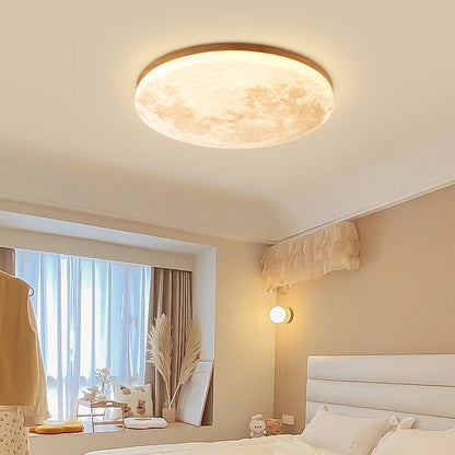 Round Wood Ceiling Light 15 in LED Flush Mount Fixture 24W 2400lm for Bedroom Living Room Hallway Modern Lighting