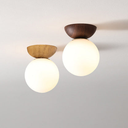 Spherical Glass Ceiling Light with Metal Frame - Contemporary Hardwired Fixture for Bedroom, Entryway & Hallway - G9 Socket