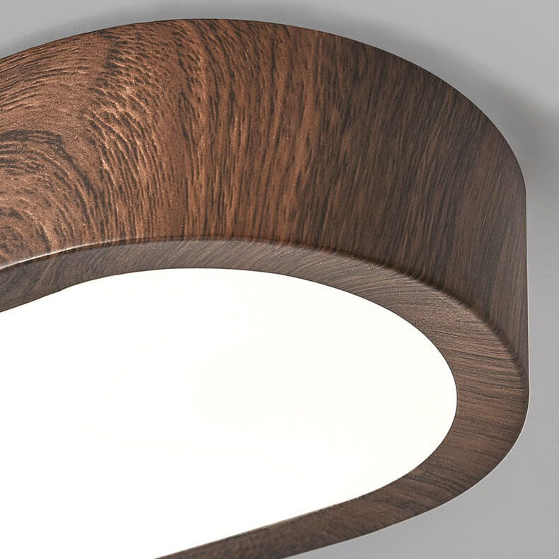 LED Wood Grain Ceiling Light Flush Mount – Modern Round Low Profile Fixture for Bedroom Living Room – Hardwired 8W Acrylic Shade Walnut &