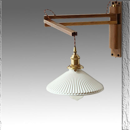 Adjustable Wood & Glass Wall Sconce with Swing Arm for Bedrooms, Hallways & Living Spaces