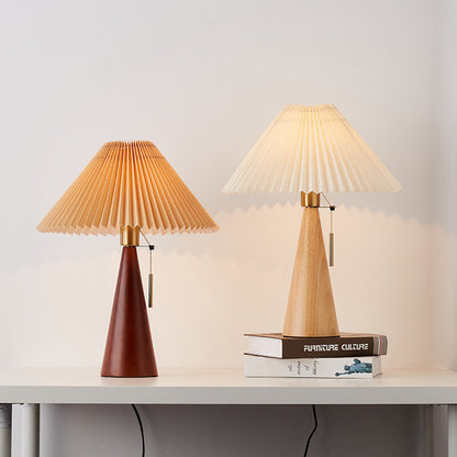 Wooden Bedside Lamp with Fabric Shade for Nightstand & Living Room Accent Lighting | 19 in Tall Asian-Inspired Design | Soft Glow E26 Base