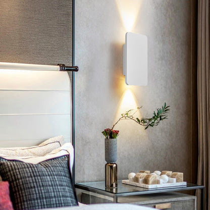 Rectangular Metal Wall Sconce with Warm LED Light for Bedroom & Living Room | Modern Hardwired Fixture in Gold, Black, White, Gray & Brown