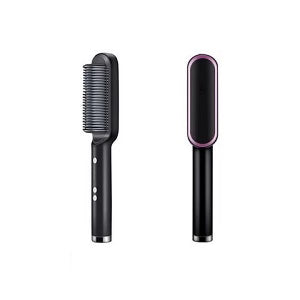 Hair Straightening Brush Built-In Comb Adjustable Heat