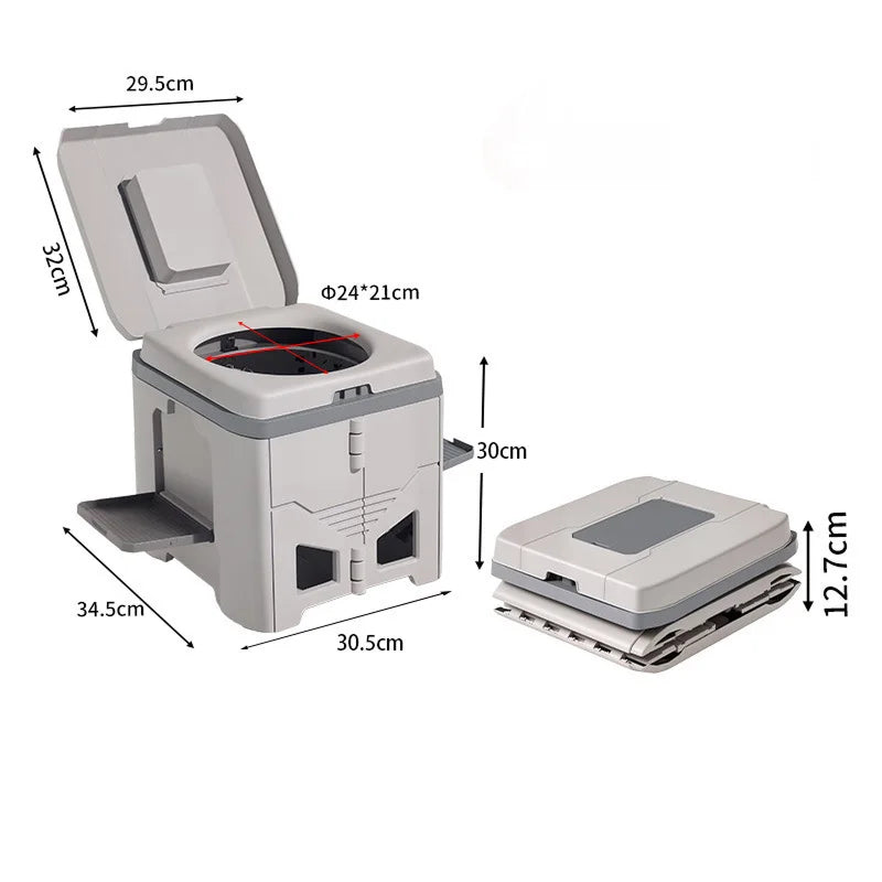 Collapsible Camp Toilet with Built-In Bag Dispenser – Portable Folding Seat for Camping, RV, Boat & Emergency Use – Adjustable Stabilizer