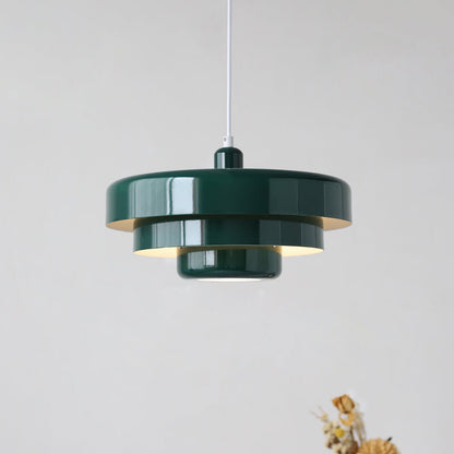 Hanging Ceiling Fixture 1-Socket Metal Shade Round Tiered Design Hardwired for Dining Room Kitchen Island Bar