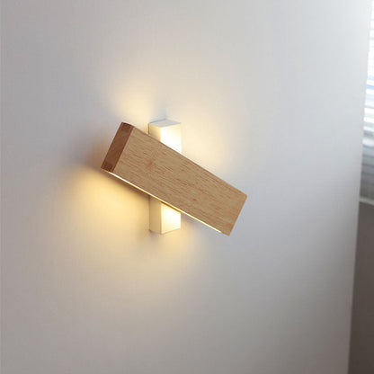 Hardwired LED Wall Sconce with Rotating Wood Frame and Acrylic Diffuser for Hallway, Bedroom, Living Room