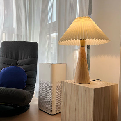 Wood Base Lamp with Fabric Shade E26 Socket for Bedroom Living Room Nightstand Desk Ambient Lighting Modern Asian Style Décor