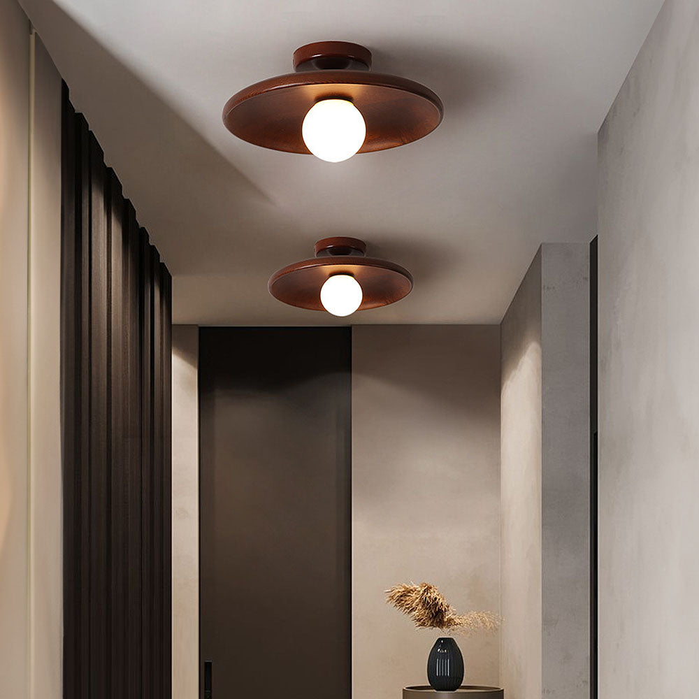 Plafonnier sphérique en bois, profil bas, 6 pouces de hauteur, lueur chaleureuse pour chambres, entrées et espaces restreints, style minimaliste moderne, Natura