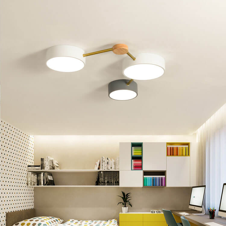 Rectangular LED Ceiling Light 36W Gray Wood and Metal Low-Profile Design for Bedrooms Entryways Modern Home