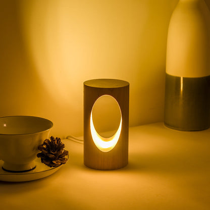 Wooden Column LED Desk Lamp with USB Power, Warm White Light for Bedroom & Office, Modern Japanese-Style Accent Light