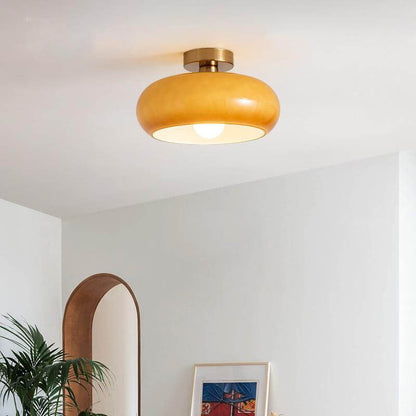 Glass Ceiling Light Fixture with Copper Accent 10.6 Inch Flush Mount for Bedroom Hallway Living Room Modern Home Lighting E26 Socket
