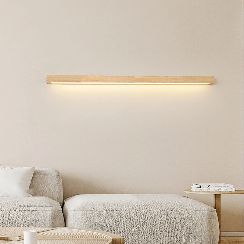 Applique murale LED linéaire en bois, lampe de miroir de courtoisie réglable à 3 températures de couleur pour salle de bain, chambre et couloir, style minimaliste nordique moderne