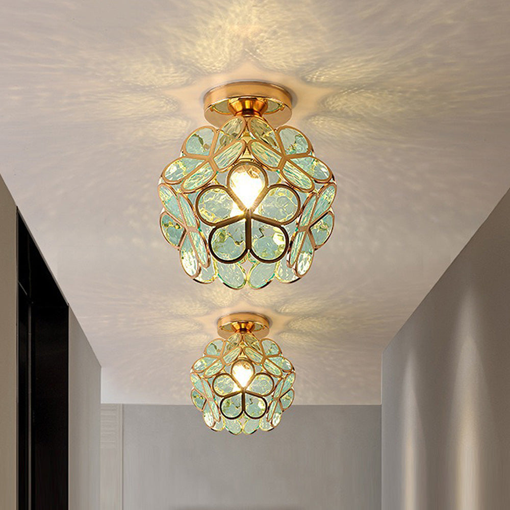 Acrylic Flush Mount Ceiling Light 8 in Gold Floral Fixture Bedroom Hallway Living Room Compact Small Space Decorative E26 Base Warm Glow