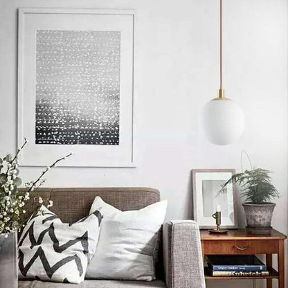 Adjustable Ceiling Pendant with Glass Shade for Entryway, Den, or Sleeping Space - Modern Suspended Fixture in White or Gold - 10 Inch Globe