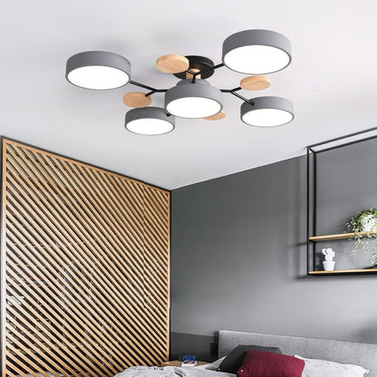 Modern Molecular LED Ceiling Light – Scandinavian Wood & Metal Flush Mount for Living Room, Bedroom & Kitchen