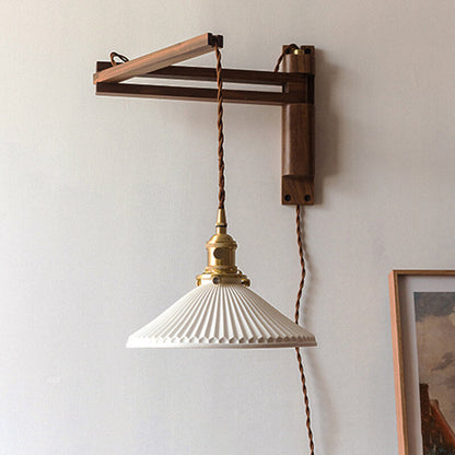 Adjustable Wood & Glass Wall Sconce with Swing Arm for Bedrooms, Hallways & Living Spaces