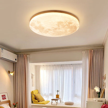 Round Wood Ceiling Light 15 in LED Flush Mount Fixture 24W 2400lm for Bedroom Living Room Hallway Modern Lighting