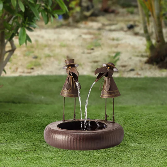 Tabletop Fountain with Bird Figurine – Polyresin Design in Natural Stone Finish for Patio, Deck & Yard