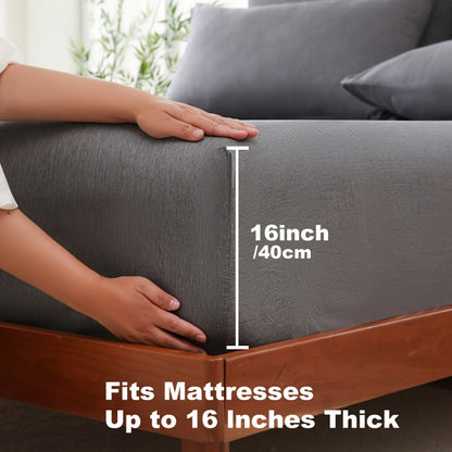 Bamboo Fiber Fitted Sheet Deep Pocket Breathable Cooling Bed Sheet Moisture Wicking Soft Bedding for Summer Twin Full Queen King Cal King