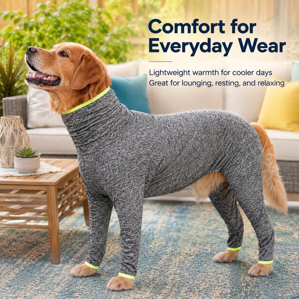 Ortekor Large Dog Full-Body Suit for Indoor Wear - Stretch 4-Leg Coverall