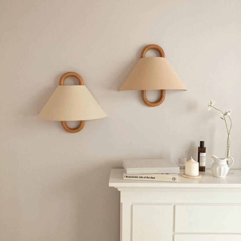 Sconce Light Fixture Wooden Frame Cloth Shade E12 Socket Flexible Install for Bedroom Living Room Hallway Apartment Home
