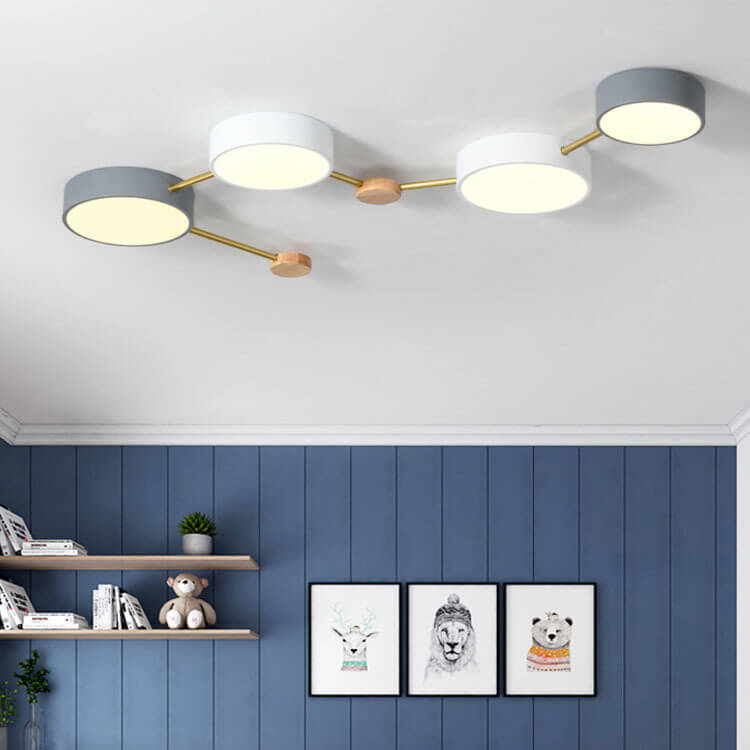 Rectangular LED Ceiling Light 36W Gray Wood and Metal Low-Profile Design for Bedrooms Entryways Modern Home