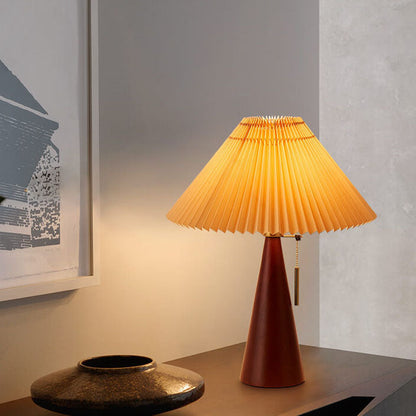 Wooden Bedside Lamp with Pleated Shade 14 in Dimmable Fabric Accent Light for Bedroom Living Room Reading Nook Japandi Scandinavian Decor
