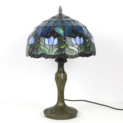 Stained Glass Table Lamp 18 Inch Height Multicolor Shade Bedside Reading Light E26 Socket Vintage Accent Lighting Decorative Bedroom Night L
